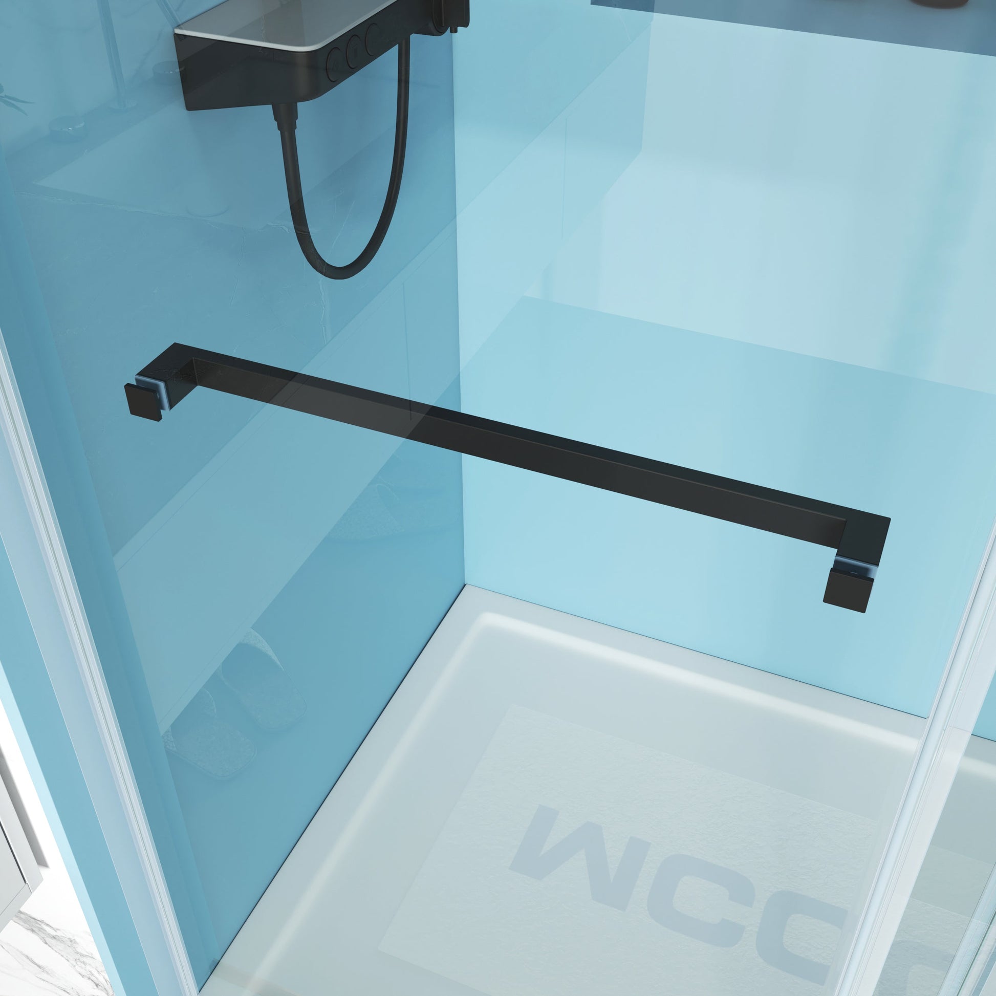 MCOCOD DS01 Bathtub Shower Doors - Double Sliding Bathtub Shower Door with 304 Stainless Steel Towel Bars Matte Black