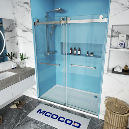 MCOCOD DS01 Double Sliding Glass Shower Door with Two Towel Bars with Chrome