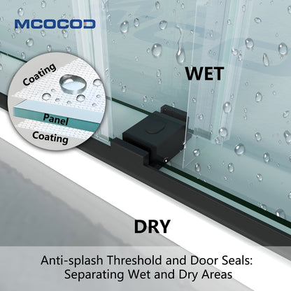 MCOCOD DS01 Double Sliding Frameless Glass Shower Door with Anti-splash Threshold and Door Seal