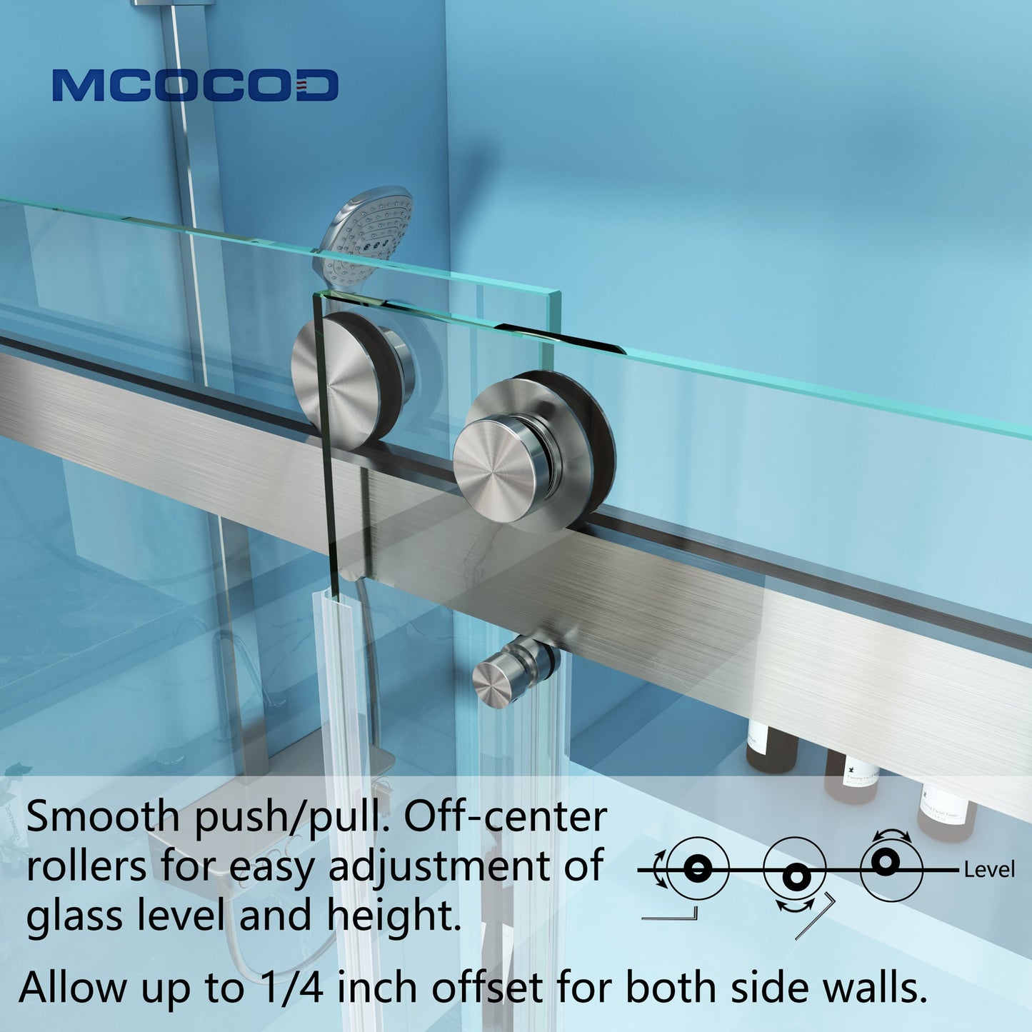 MCOCOD DS01 Shower Door with Smooth push/pull off-center rollers