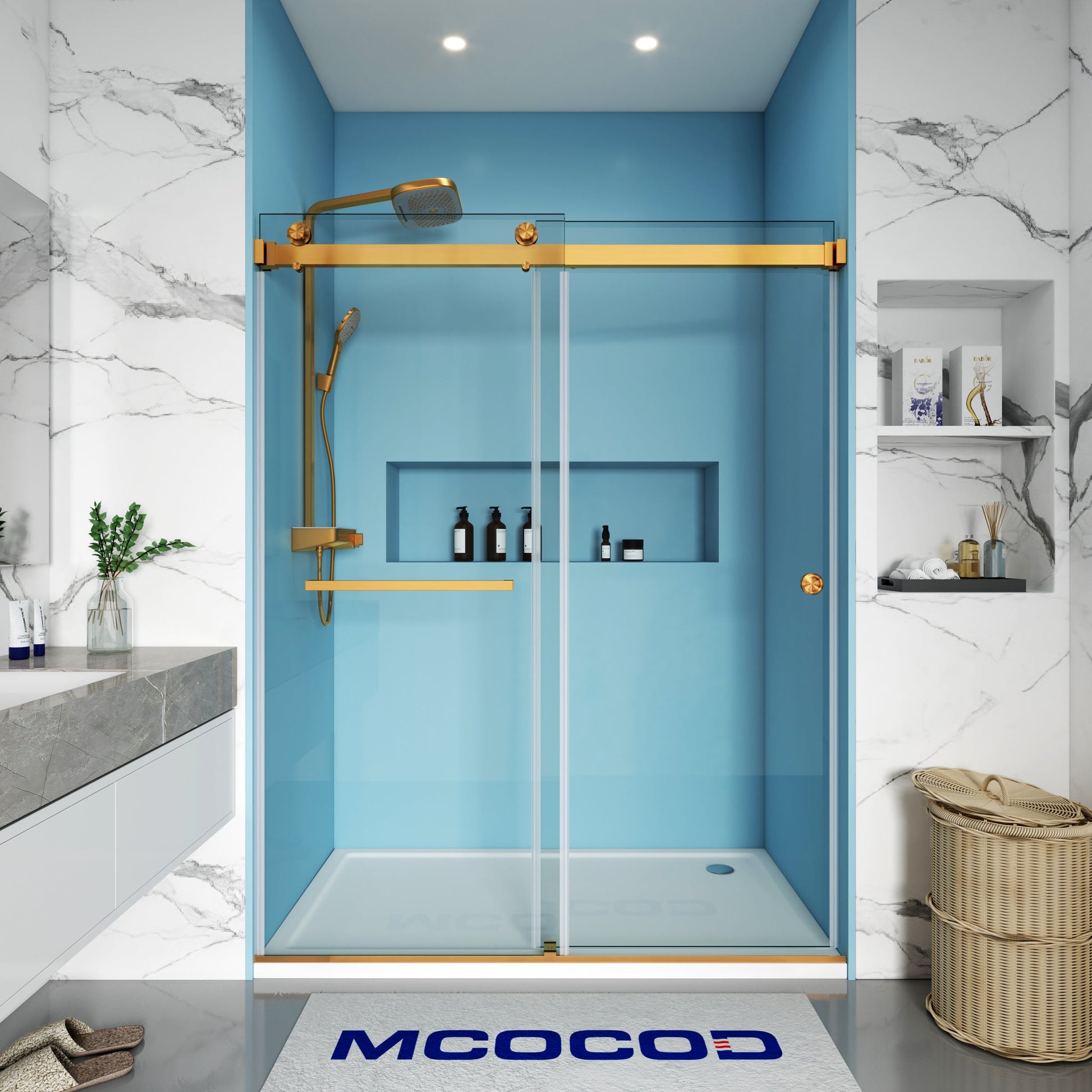 MCOCOD DS02A Double Sliding Frameless Shower Door in Brushed Gold