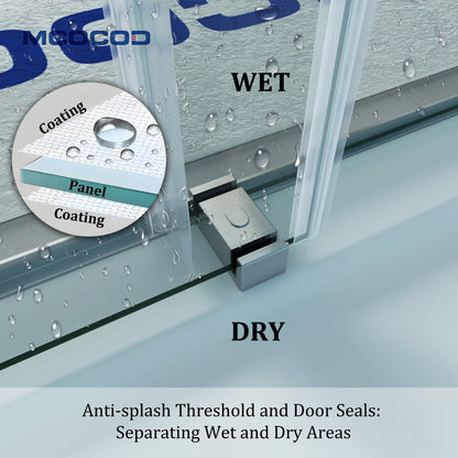 MCOCOD DS02A Double Sliding Frameless Shower Door with Anti-splash Threshold and Door Seals