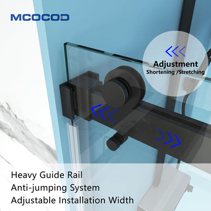 MCOCOD DS02A Double Sliding Frameless Shower Door with Black Guid Rail