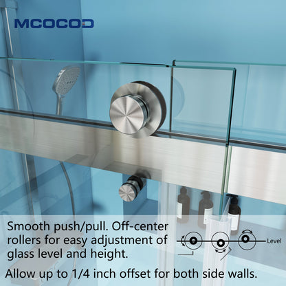MCOCOD DS02A Double Sliding Frameless Shower Door with Stainless Steel Smooth Push Pull