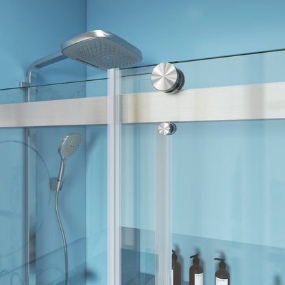 MCOCOD DS03 Bathtub Shower Doors - Double Sliding Frameless Bathtub Shower Door with Aluminum Guide Rail in Brushed Nickel 60"W × 60"H and 60"W × 66"H