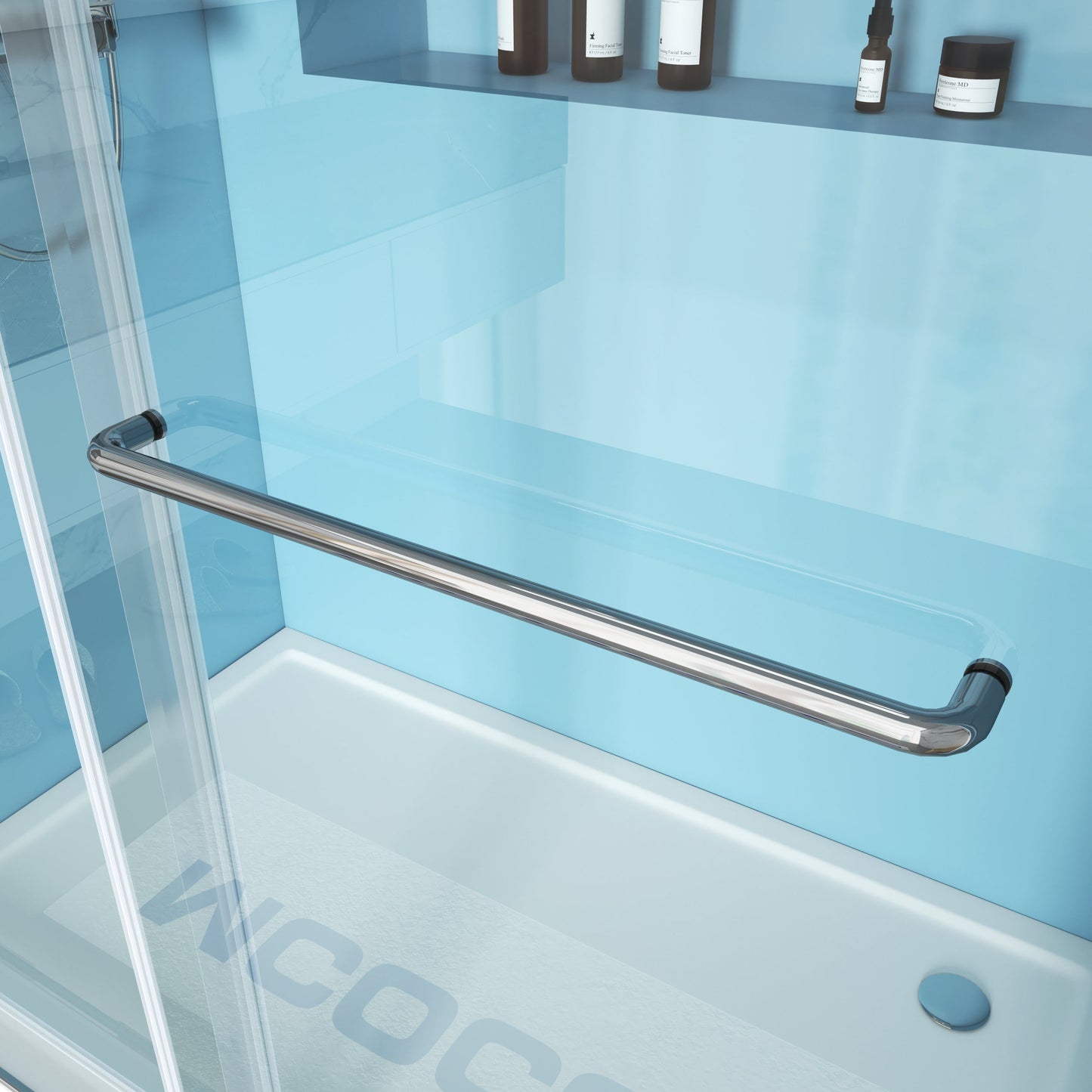 MCOCOD DS03 Bathtub Shower Doors - Double Sliding Frameless Bathtub Shower Door with Tower Bar