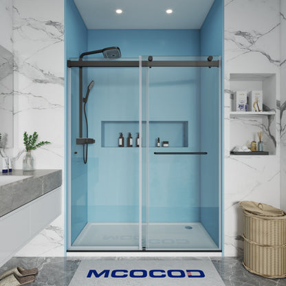 MCOCOD DS03 Double Sliding Frameless Shower Door with Aluminum Guide Rail in Matte Black