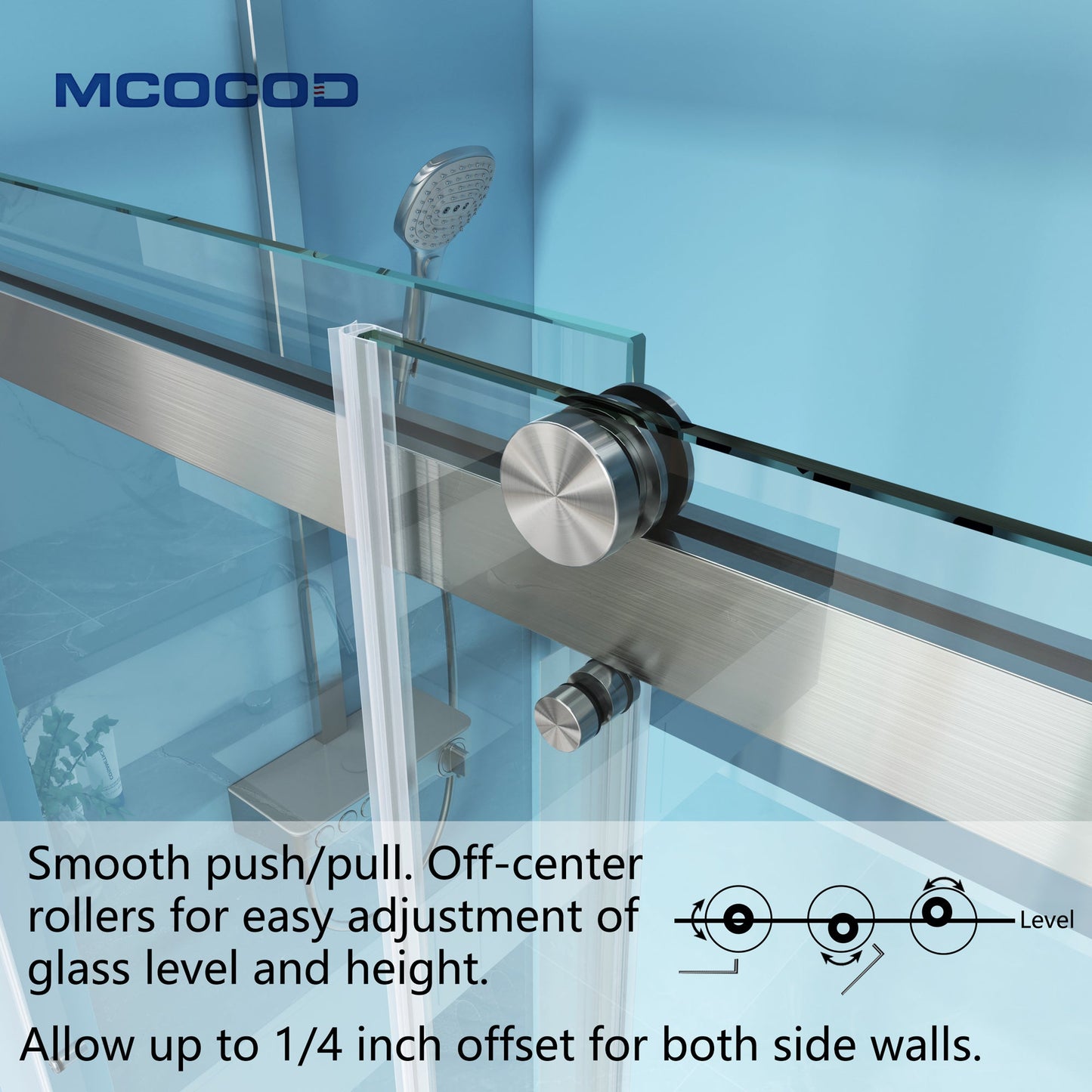 MCOCOD DS03 Double Sliding Frameless Shower Door with Aluminum Smooth Push Pull