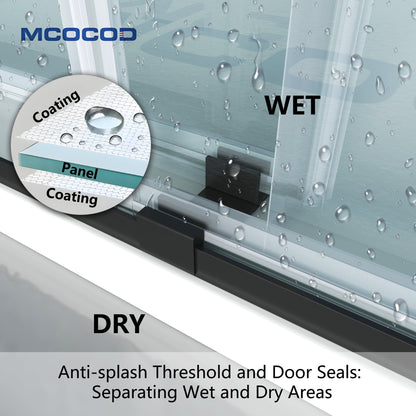 MCOCOD DS03 Double Sliding Frameless Shower Door with Anti-splash Threshold and Door Seals