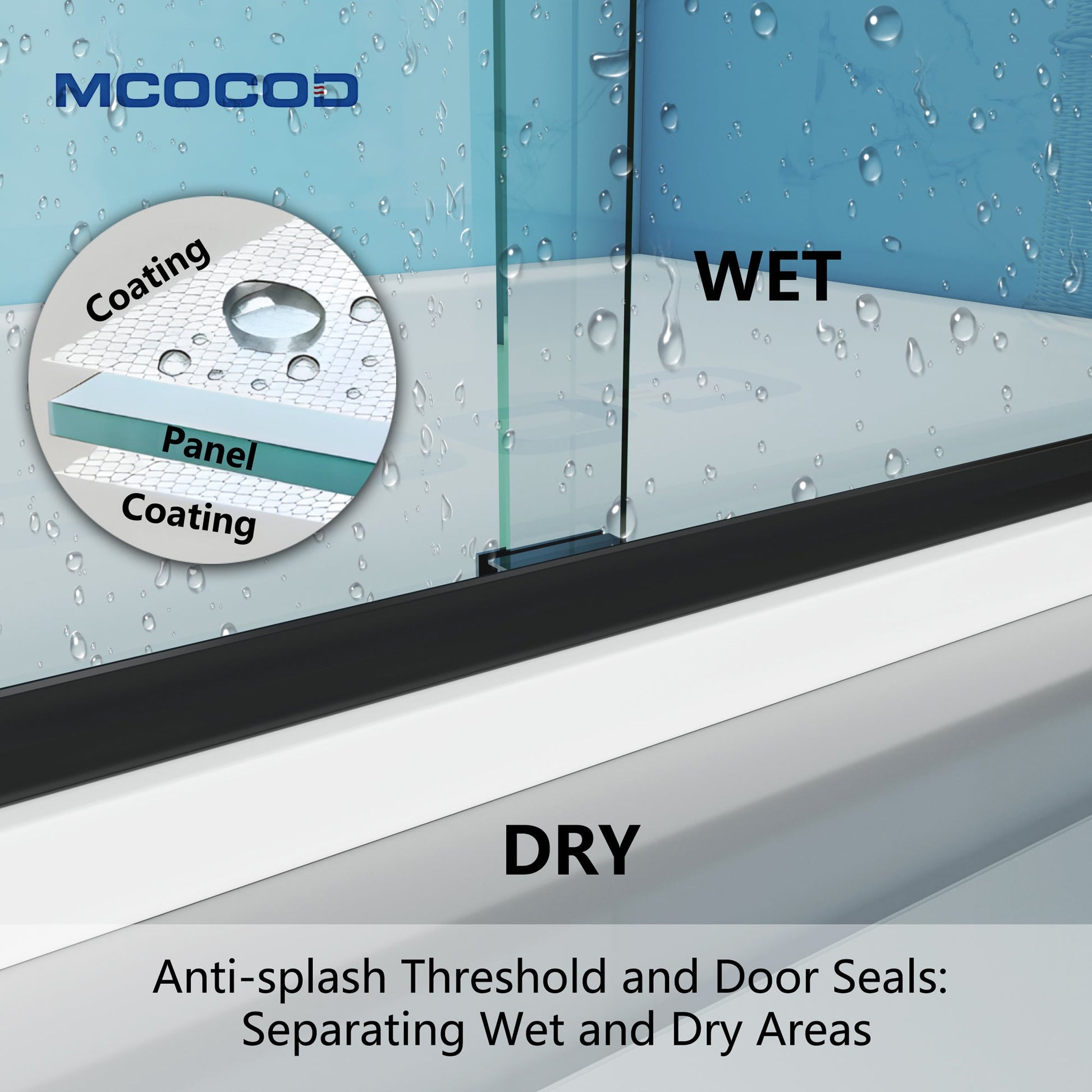 MCOCOD DS06S Double Sliding Framed Glass Shower Door with Anti-splash Threshold and Door Seals