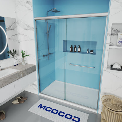 MCOCOD DS06S Double Sliding Framed Glass Shower Door with Brushed Nickel Tower Bars