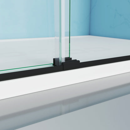 MCOCOD DS10 Bathtub Shower Doors - Double Sliding Semi Frameless Bathtub Shower Door with Guide Block and Anti-splash Threshold