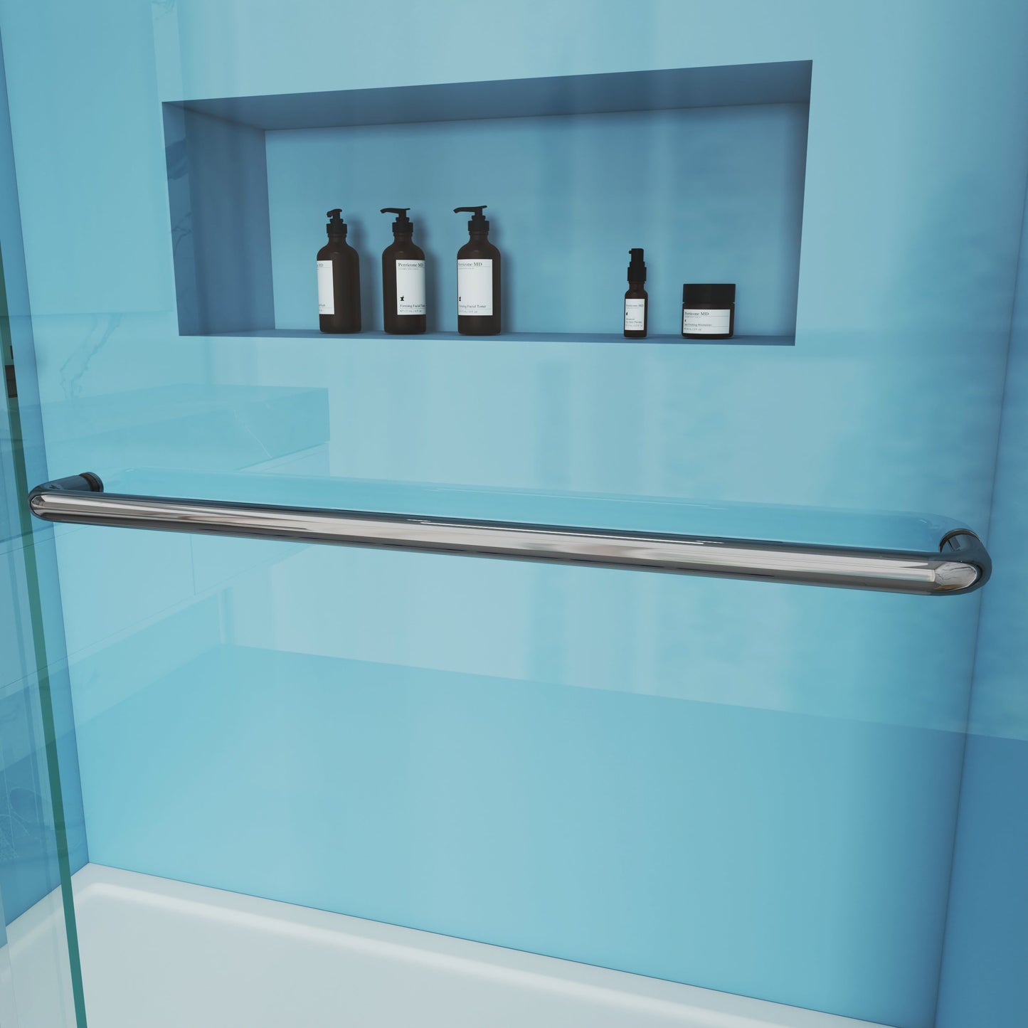 MCOCOD DS10 Bathtub Shower Doors - Double Sliding Semi Frameless Bathtub Shower Door with Stainless Steel Tower Bar