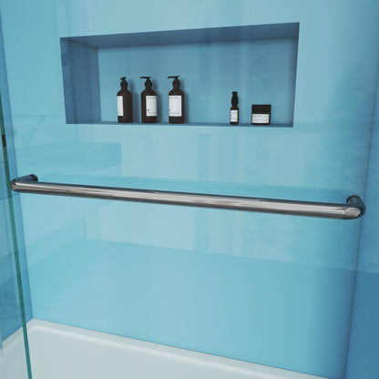MCOCOD DS10 Bathtub Shower Doors - Double Sliding Semi Frameless Bathtub Shower Door with Stainless Steel Tower Bar