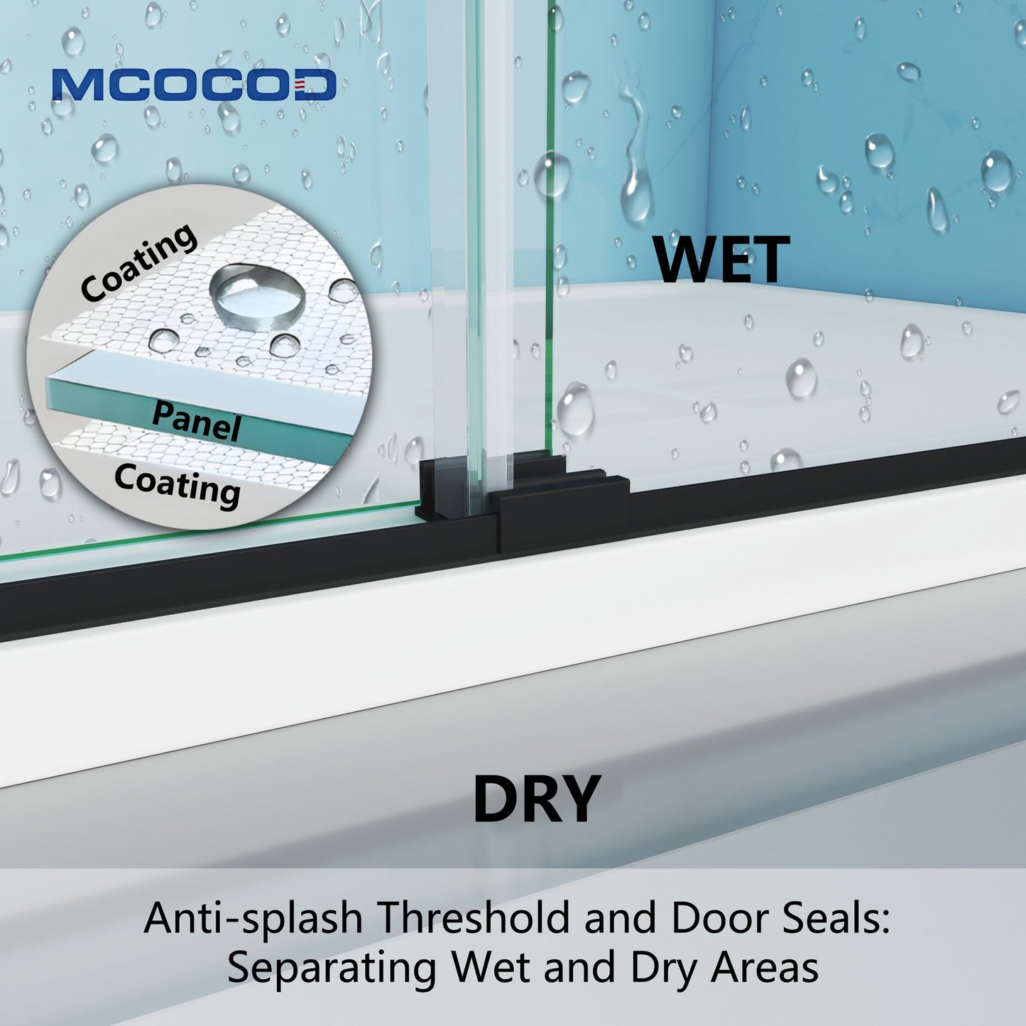 MCOCOD DS10 Double Sliding Semi-frameless Shower Door with Anti-splash Threshold and Door Seals
