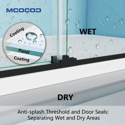 MCOCOD DS10 Double Sliding Semi-frameless Shower Door with Anti-splash Threshold and Door Seals