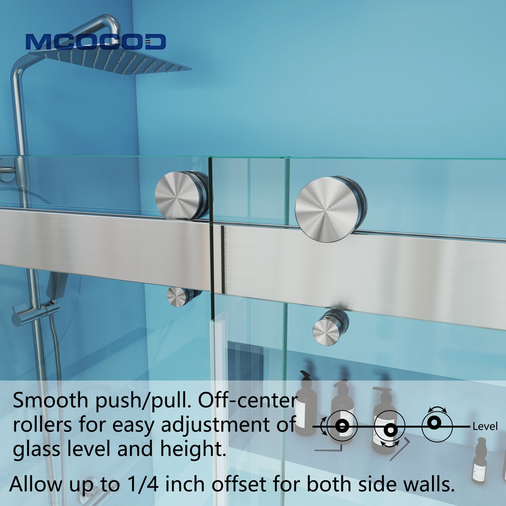 MCOCOD DS10 Double Sliding Semi-frameless Shower Door with Smooth Push Pull