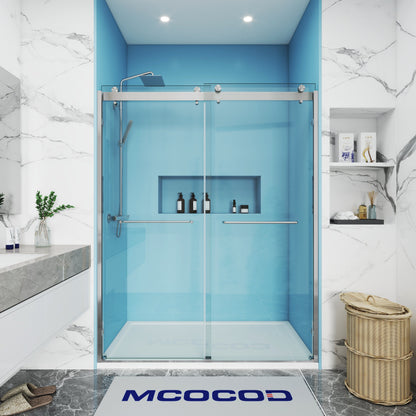 MCOCOD DS10 Double Sliding Semi Frameless Shower Door with Brushed Nickel