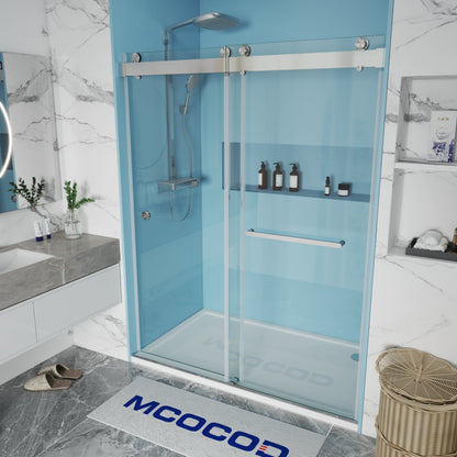 MCOCOD DS13H Soft-Closing Double Sliding Frameless Shower Door in One Finger Pull with Chrome