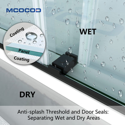 MCOCOD DS13H Soft-Closing Double Sliding Frameless Shower Door with Anti-splash Threshold and Door Seal