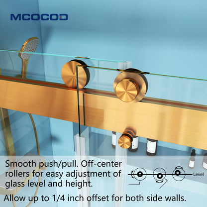 MCOCOD DS13H Soft-Closing Double Sliding Frameless Shower Door with One Finger Pull - Push and Pull Smoothly
