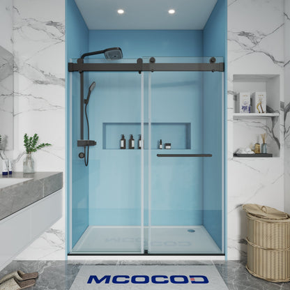 MCOCOD DS13H Soft-Closing Double Sliding Frameless Shower Door with One Finger Pull in Matte Black