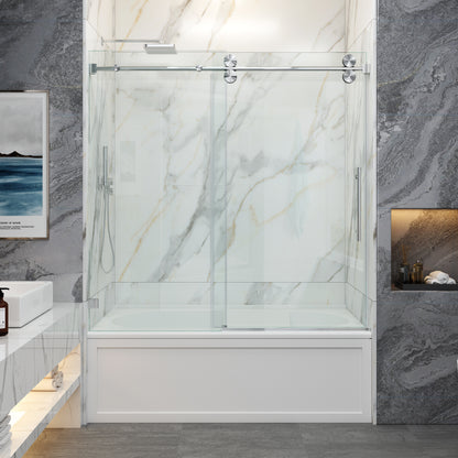 MCOCOD SS04 Single Sliding Frameless Bathtub Shower Door with Chrome
