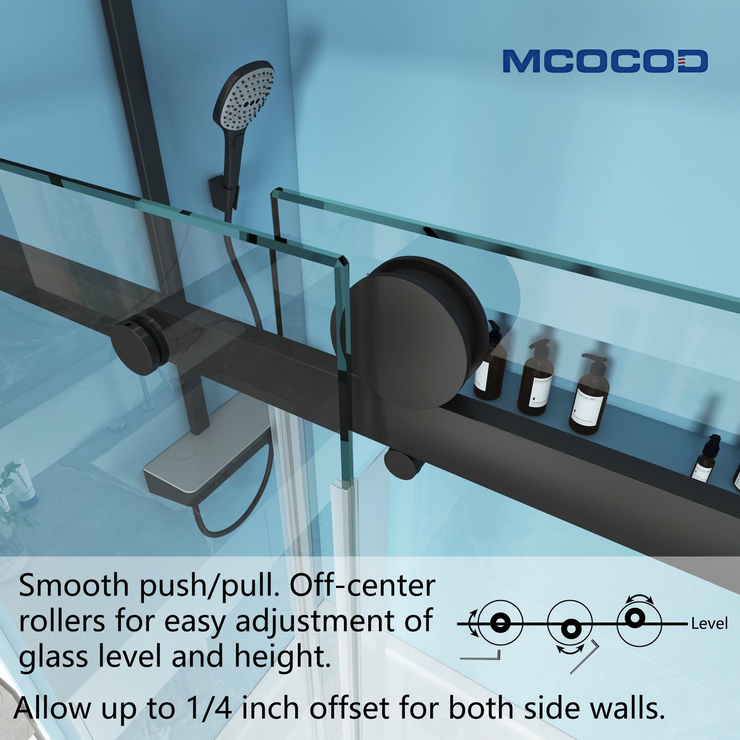 MCOCOD SS05 Single Sliding Frameless Shower Door with Smooth Push