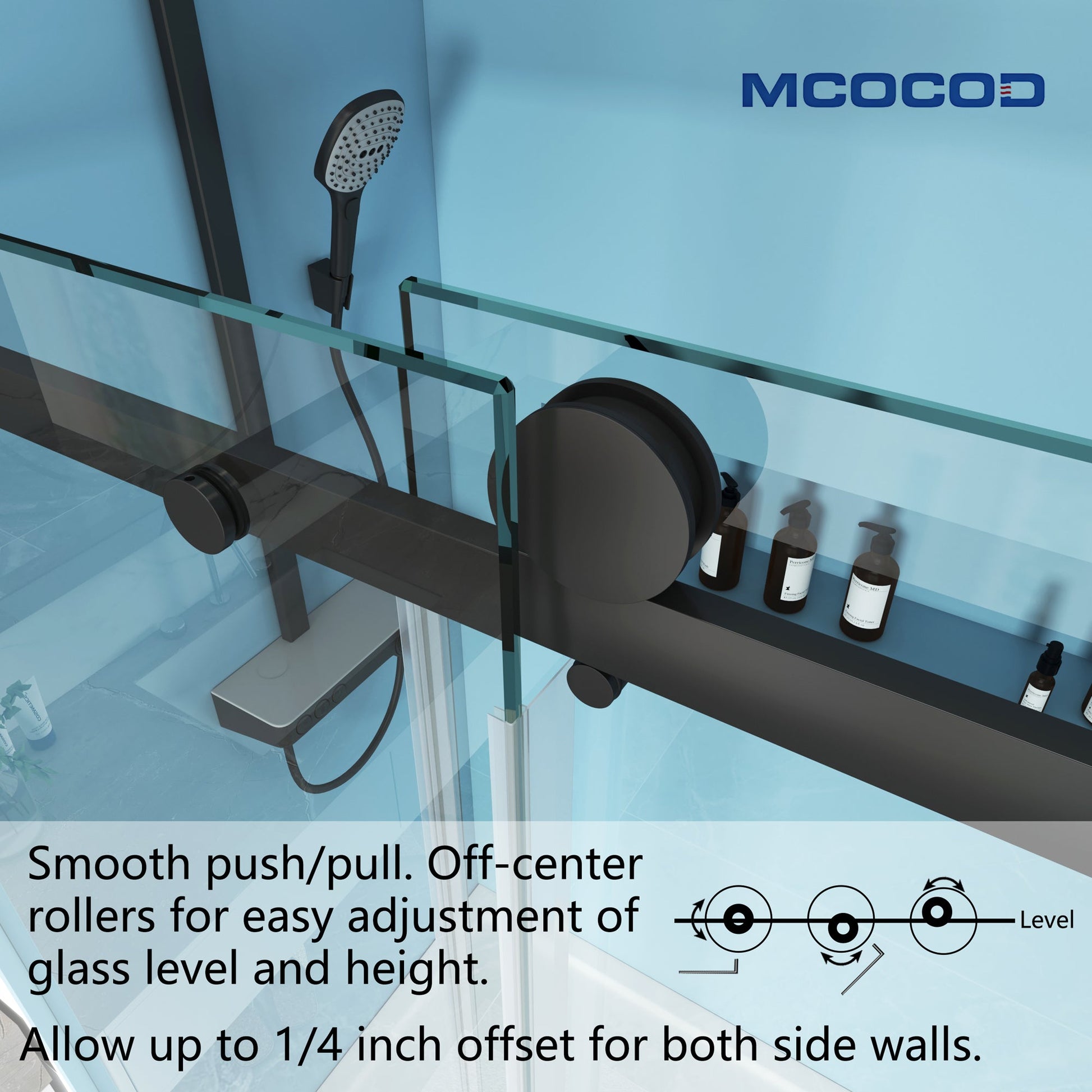 MCOCOD SS05 Single Sliding Frameless Shower Door with Smooth Push