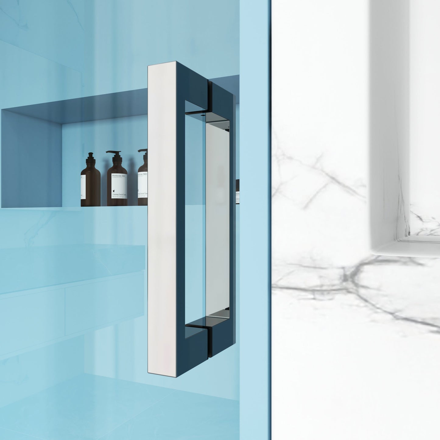MCOCOD SS08 Bathtub Shower Doors - Soft-Closing Single Sliding Frameless Bathtub Shower Door with 304 Stainless Steel Handle Bars