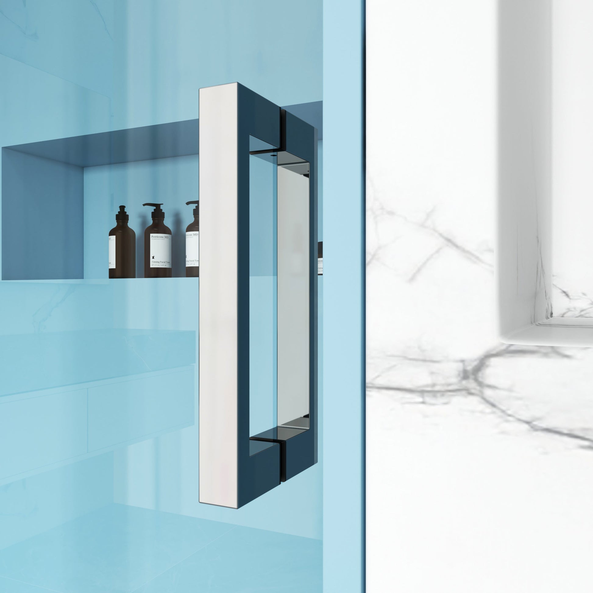 MCOCOD SS08 Bathtub Shower Doors - Soft-Closing Single Sliding Frameless Bathtub Shower Door with 304 Stainless Steel Handle Bars