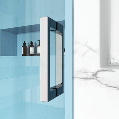 MCOCOD SS08 Bathtub Shower Doors - Soft-Closing Single Sliding Frameless Bathtub Shower Door with 304 Stainless Steel Handle Bars