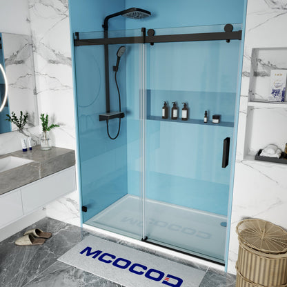 MCOCOD SS08 Soft-Closing Single Sliding Frameless Shower Door with Matte Black