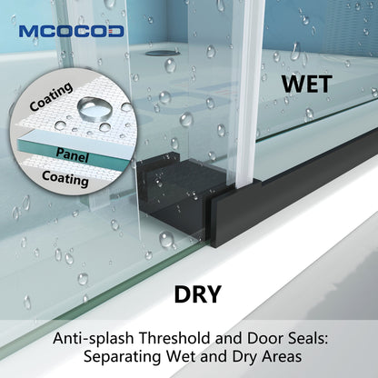 MCOCOD SS08 Soft-Closing Single Sliding Frameless Shower Door with Anti-splash Threshold and Door Seals