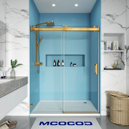 MCOCOD SS08 Soft-Closing Single Sliding Frameless Shower Door with Brushed Gold