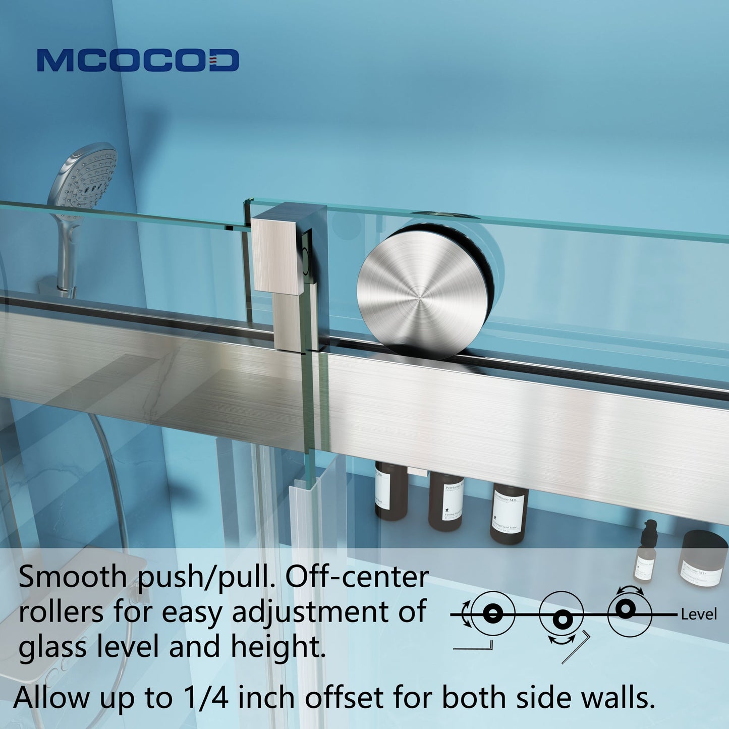 MCOCOD SS08 Soft-Closing Single Sliding Frameless Shower Door with Smooth Push
