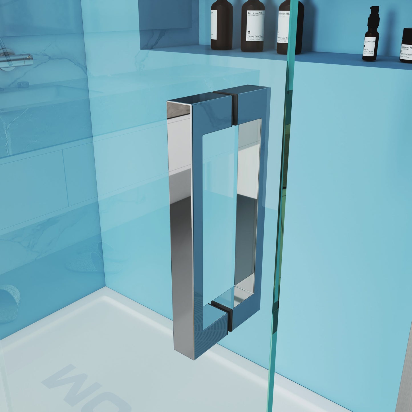 MCOCOD SS13S Bathtub Shower Doors - 60"W × 66"H Single Sliding Semi Frameless Bathtub Shower Door with Horizontal Handle and Towel Bar