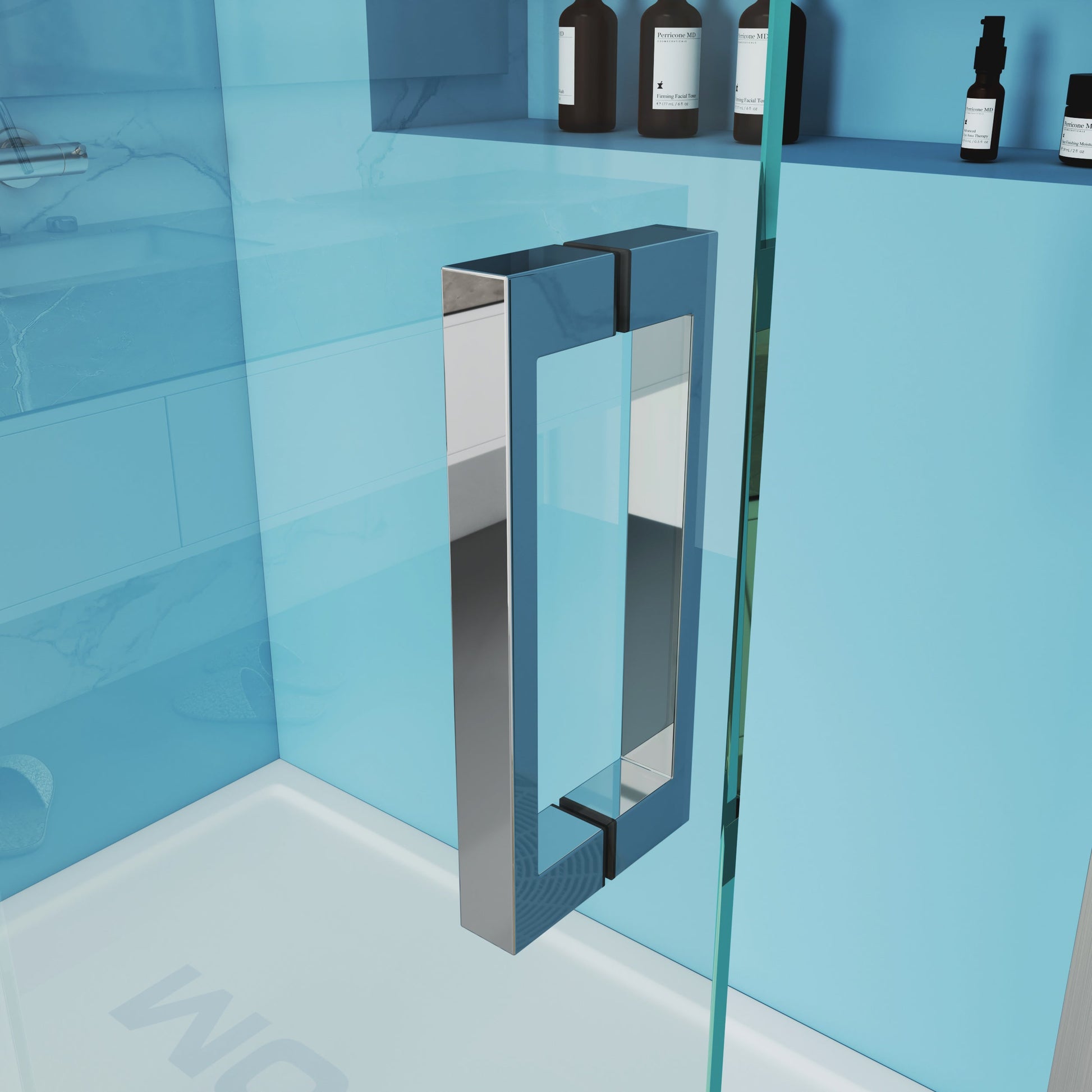 MCOCOD SS13S Bathtub Shower Doors - 60"W × 66"H Single Sliding Semi Frameless Bathtub Shower Door with Horizontal Handle and Towel Bar