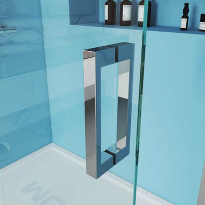 MCOCOD SS13S Bathtub Shower Doors - 60"W × 66"H Single Sliding Semi Frameless Bathtub Shower Door with Horizontal Handle and Towel Bar