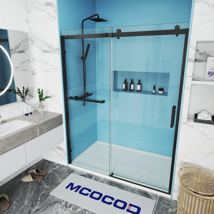 MCOCOD SS13S Single Sliding Semi-Frameless Shower Door in Matte Black