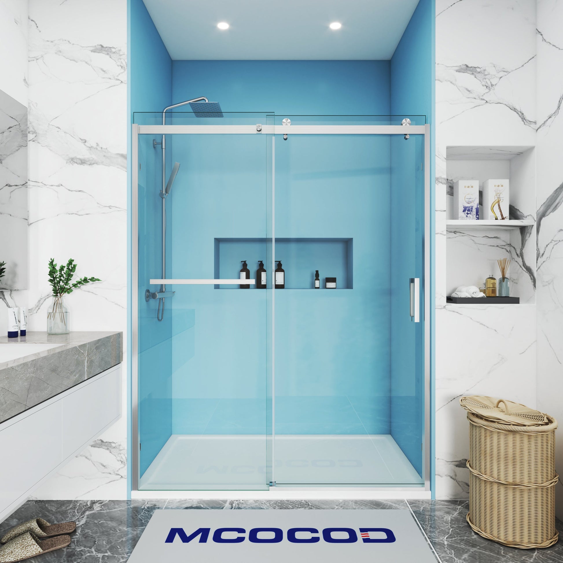 MCOCOD SS13S Single Sliding Semi Frameless Shower Door in Brushed Nickel