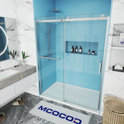 MCOCOD SS13S Single Sliding Semi Frameless Shower Door with Brushed Nickel