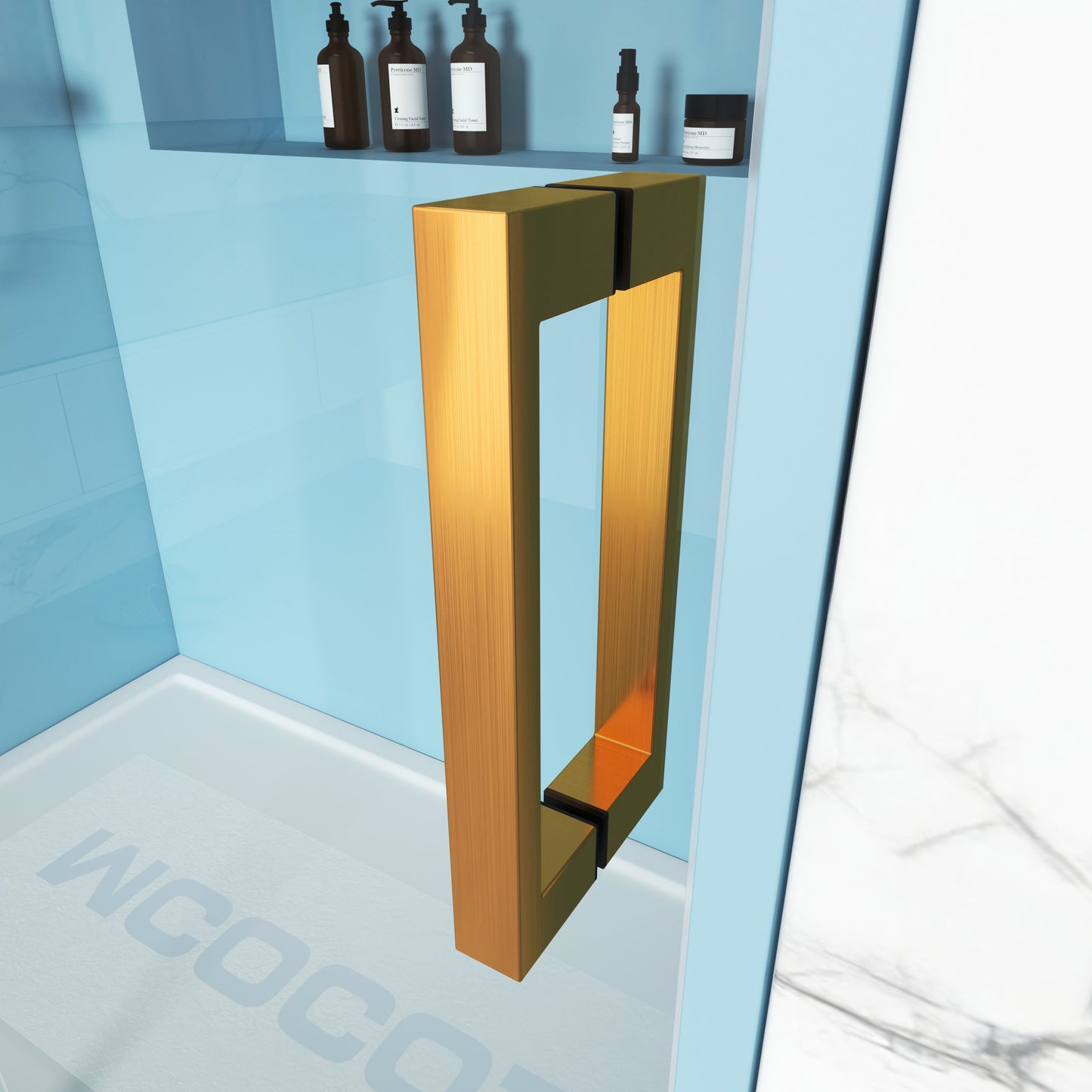 MCOCOD SS13 Bathtub Shower Doors - Soft-Closing Single Sliding Frameless Bathtub Shower Door with Brushed Gold Handle Bar