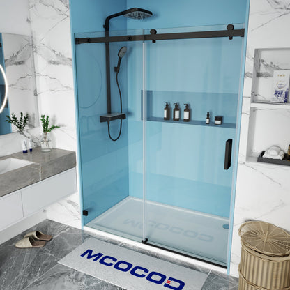 MCOCOD SS13 Soft-Closing Frameless Single Sliding Shower Door Matte Black