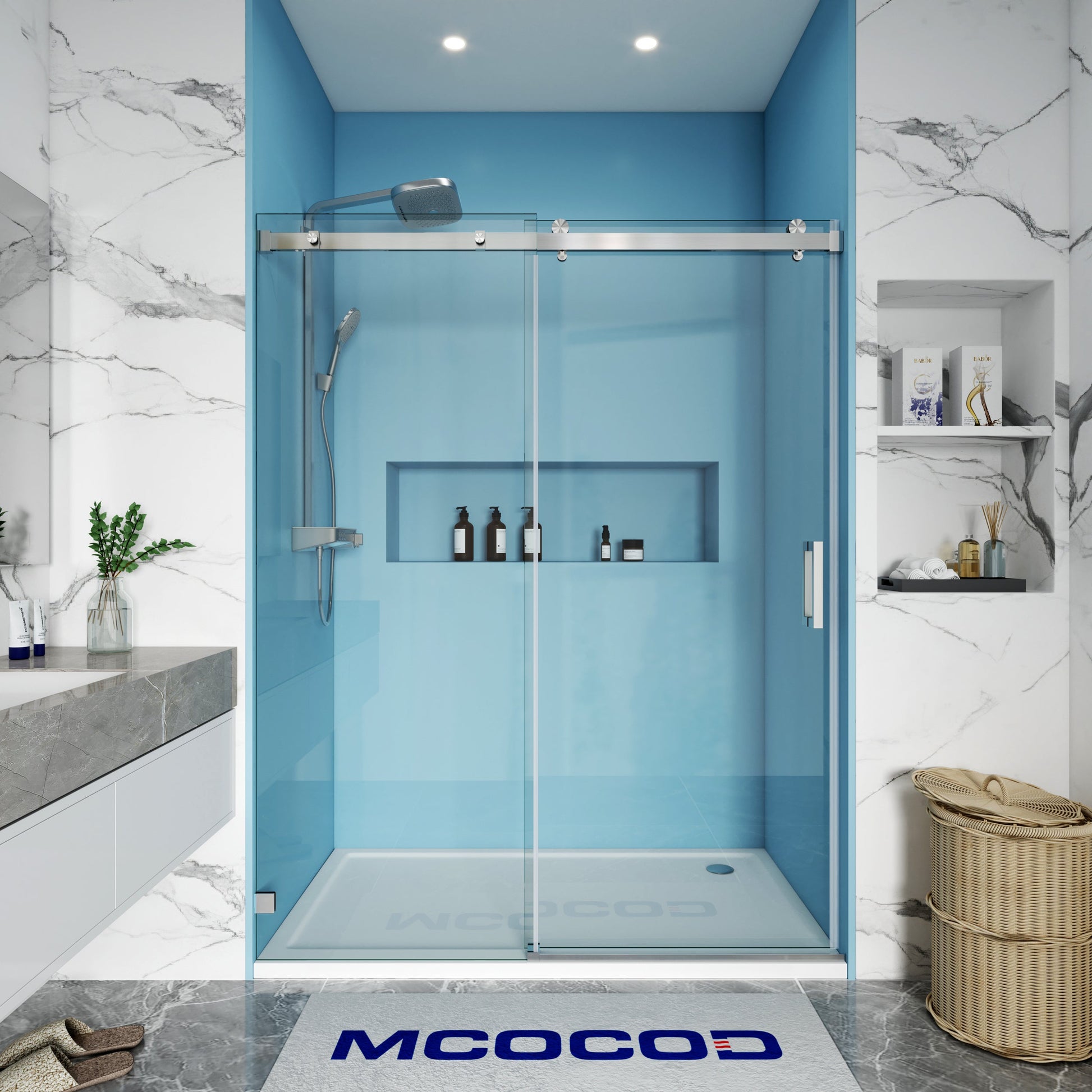 MCOCOD SS13 Soft-Closing Frameless Single Sliding Shower Door in Brushed Nickel