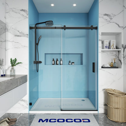 MCOCOD SS13 Soft-Closing Frameless Single Sliding Shower Door in Matte Black