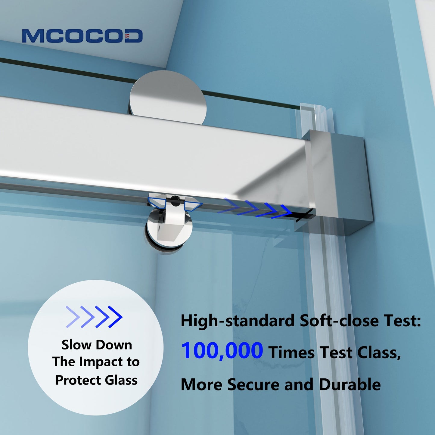MCOCOD SS13 Soft-Closing Frameless Single Sliding Shower Door with Soft-close Secure and Durable
