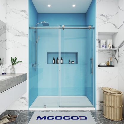 MCOCOD SS14 Soft-Closing Single Sliding Frameless Shower Door with Round Guide Rail in Chrome