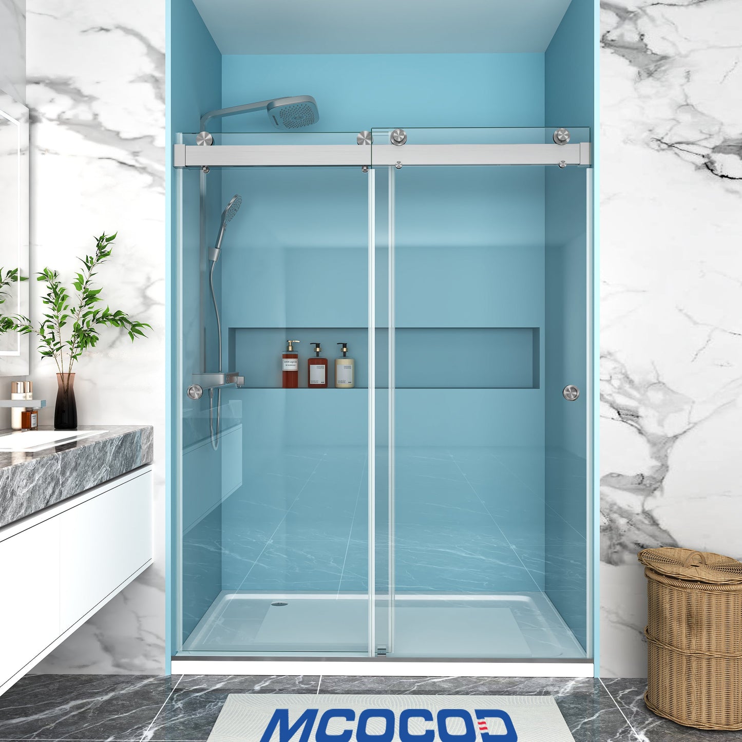 MCOCOD PRO DS13HFP Soft-Closing Double Sliding Frameless Shower Door with Two Finger Pulls