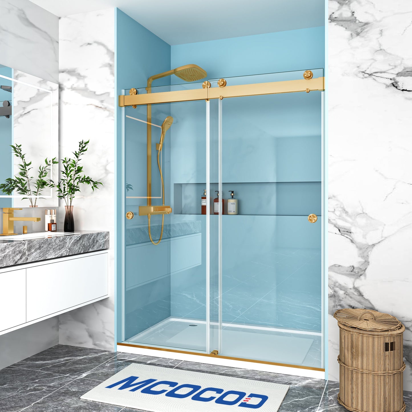 MCOCOD PRO DS13HFP Soft-Closing Double Sliding Frameless Shower Door with Two Finger Pulls